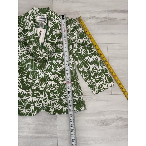 Jones & Co Stretch Single Button Blazer Green White Bamboo Print Size 6P NWT - Picture 12 of 14